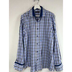 Ungaro Homme Mens Blue White Gingham Check Long Sleeve Button-Up Shirt Casual